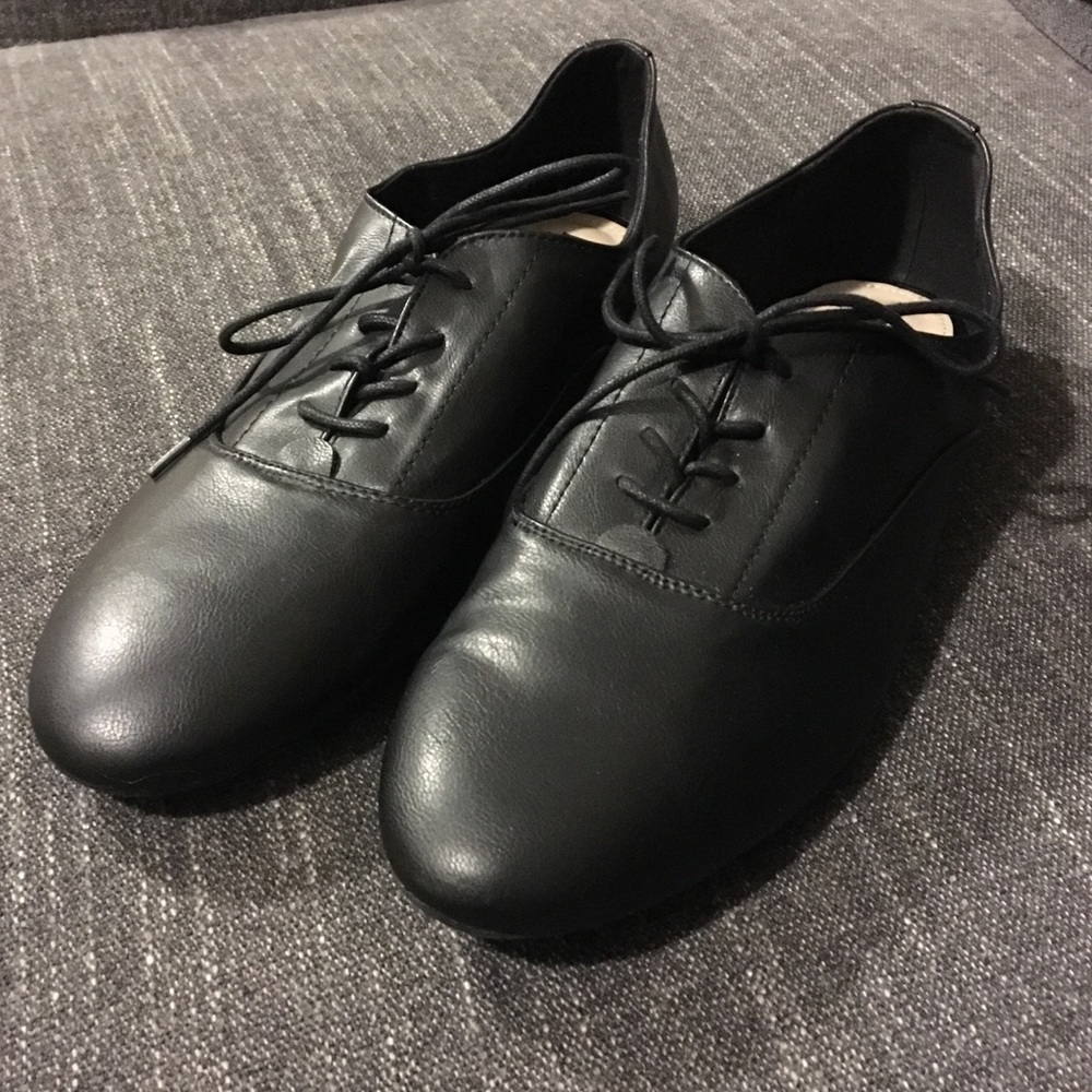 Black Faux Leather Oxford Flats